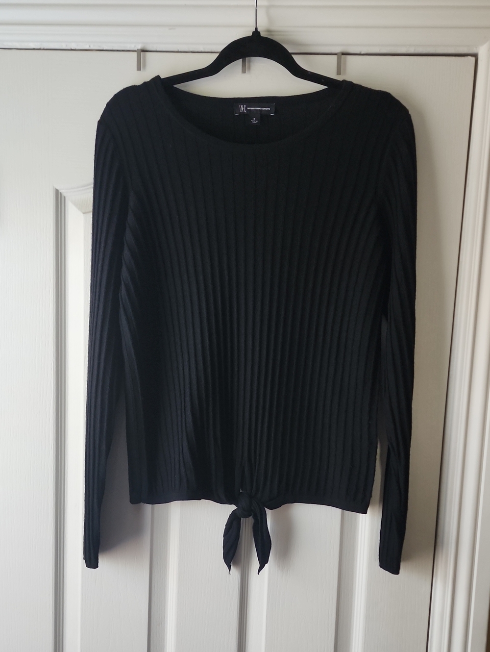 INC Black Ribbed Tie-Hem Long-Sleeve Top, Preloved In Fair Condition, Sz. M
